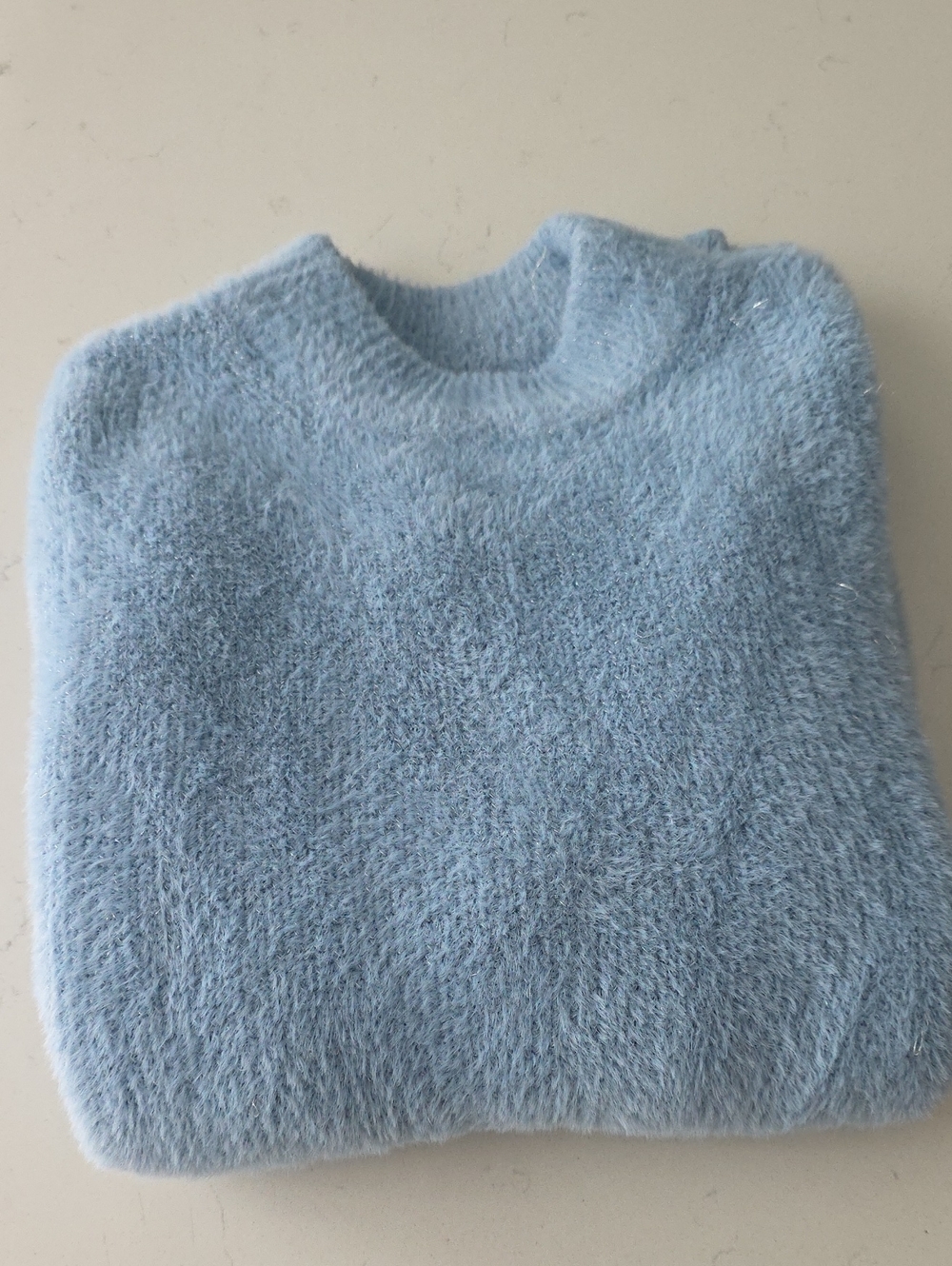 Light Blue Fuzzy Crewneck Sweater - Women's Cozy Knit